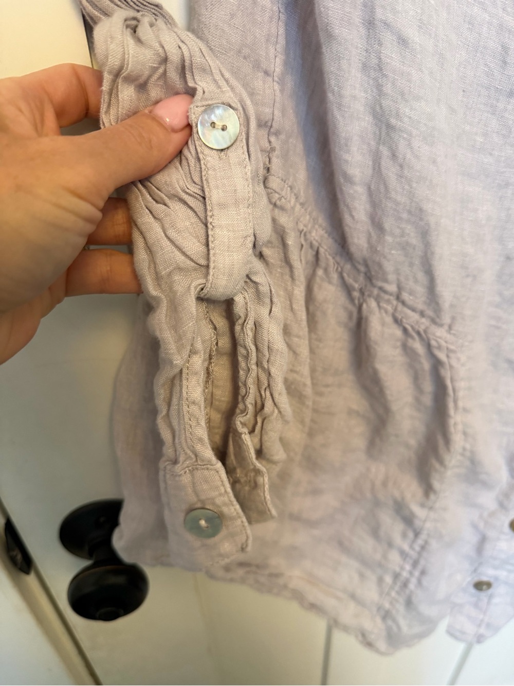 Sigrid Olsen 100% Linen Roll Tab Sleeve Button Down Top Lagenlook Pintuck Size L - Picture 3 of 4